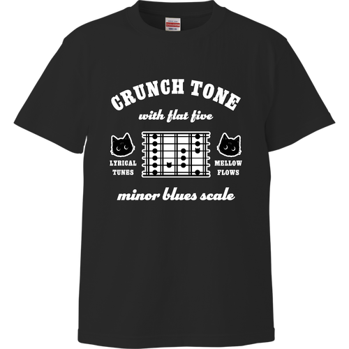 ギタースケール MINOR BLUES SCALE 黒猫 WH ハイクオリティーTシャツ