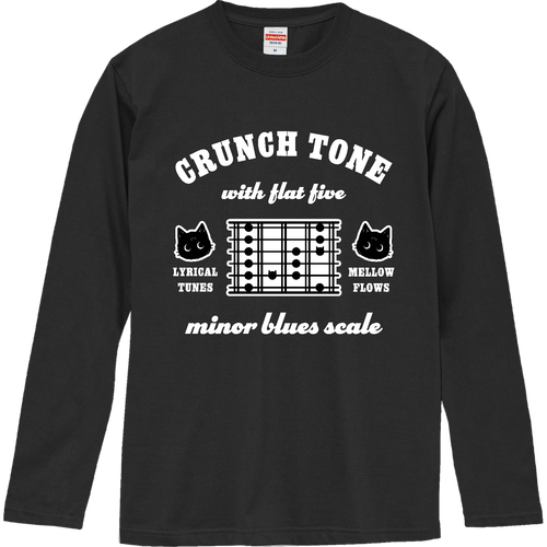 ギタースケール MINOR BLUES SCALE 黒猫 WH ロングスリーブTシャツ
