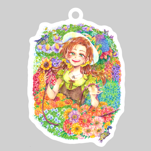 花園の少女 ダイカットアクリルキーホルダー(8×8cm)