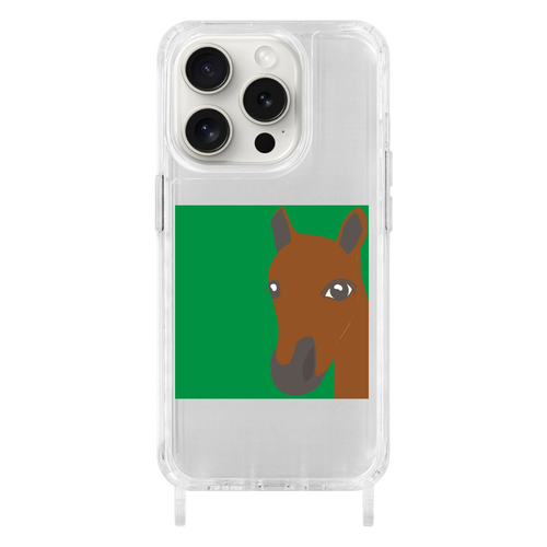 うま iPhone15 Pro用リング型ストラップホール付クリアケース