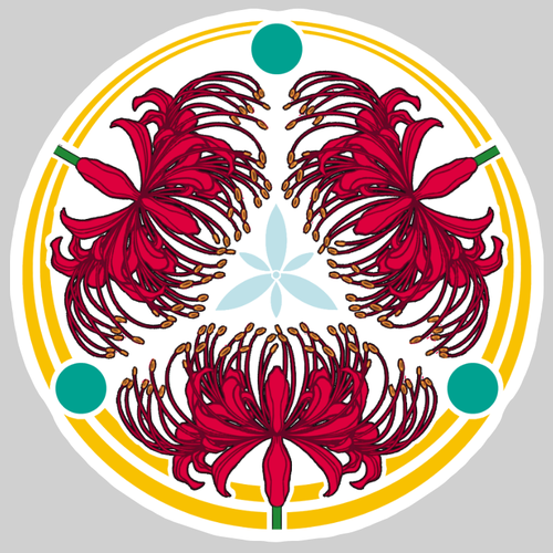 彼岸花の家紋 透 ダイカット アクリル ステッカー (10×10cm) ダイカットアクリルステッカー (10×10cm)