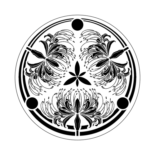彼岸花の家紋 オリジナル缶バッジ白背景（56mm）