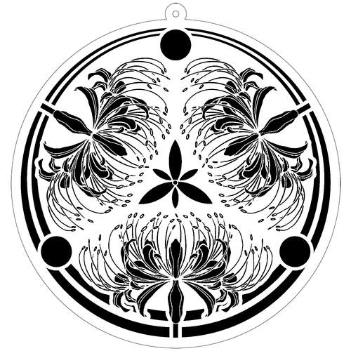 彼岸花の家紋 100×100mm アクリルキーホルダー(丸型)