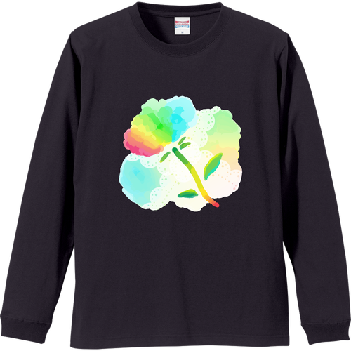 カラフルな花 リブ付 ロングスリーブＴシャツ