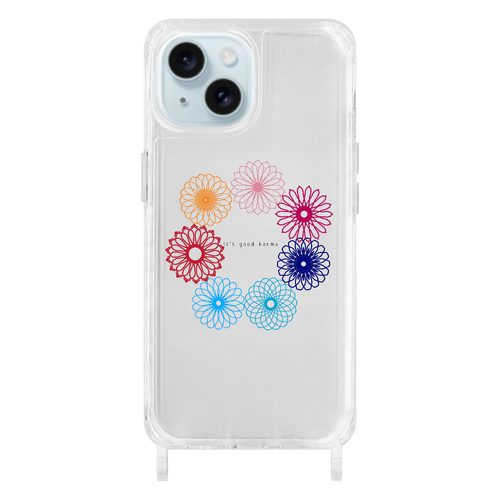 グッドカルマサークルフラワー iPhone15用リング型ストラップホール付クリアケース