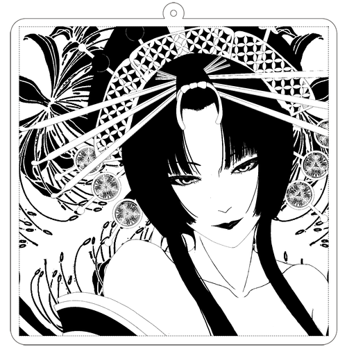 花魁 線画 100×100mm アクリルキーホルダー ナスカン(正方形) 100×100mm アクリルキーホルダー(正方形)
