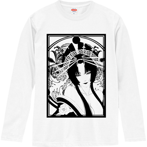 花魁 線画 ロングスリーブTシャツ ロングスリーブTシャツ