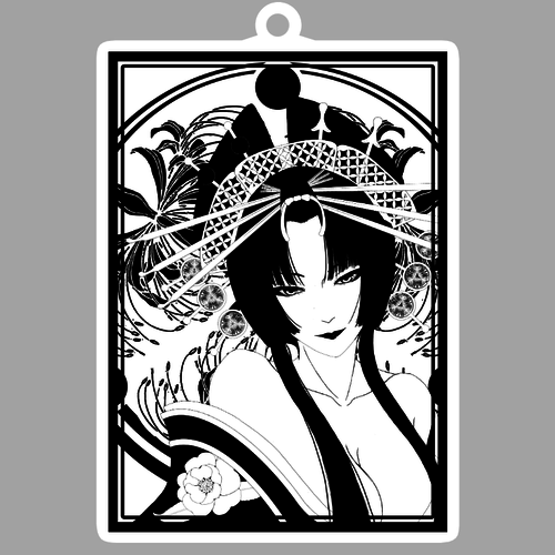 【988】花魁のキーホルダー 花魁 線画 ダイカットアクリルキーホルダー(10×10cm) キーホルダー
