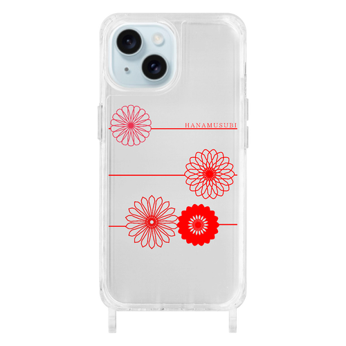 花結び iPhone15用リング型ストラップホール付クリアケース