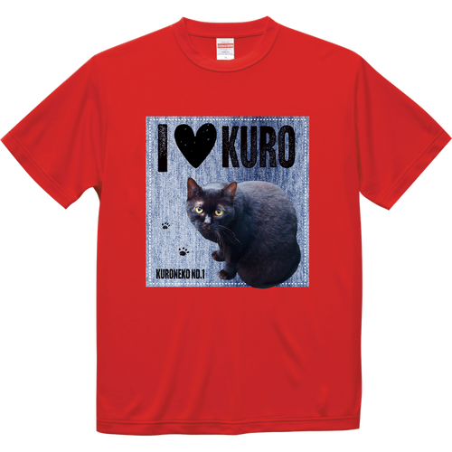 I♥黒猫さん（デニム柄）ドライＴシャツ ドライシルキータッチTシャツ