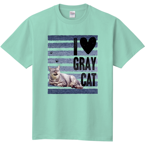 I♥グレー猫さん（デニムライン） 定番Ｔシャツ