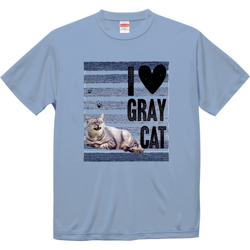 I♥グレー猫さん（デニムライン）ドライＴシャツ ドライシルキータッチTシャツ