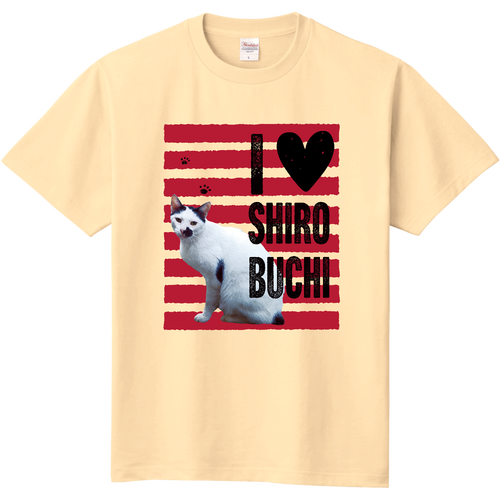 I♥白ブチ猫さん（赤ライン） 定番Ｔシャツ