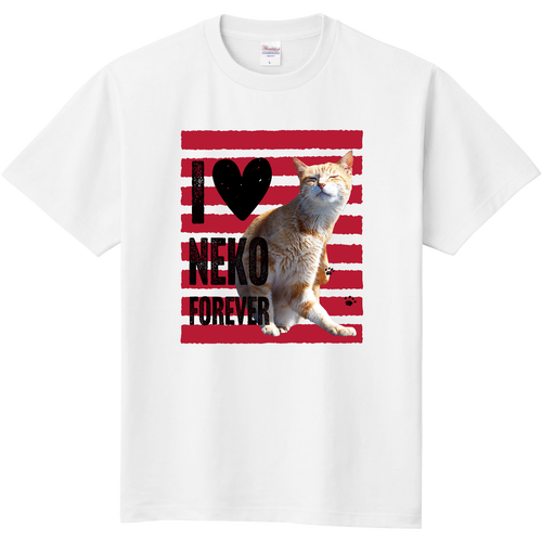 I♥茶トラ猫さん（赤ライン） 定番Ｔシャツ