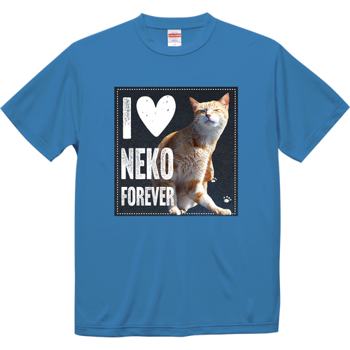 I♥茶トラ猫さん（デニム柄） ドライシルキータッチTシャツ