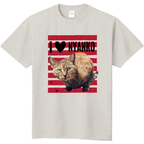 I♥にゃんこ（うすサビ猫さん／赤ライン） 定番Ｔシャツ