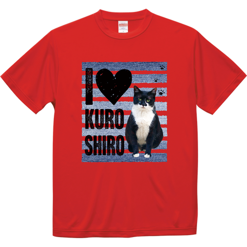 I♥黒白猫さん（デニムライン）ドライＴシャツ ドライシルキータッチTシャツ