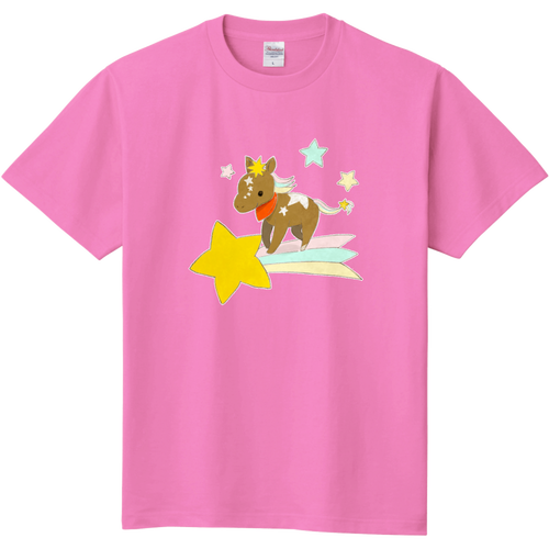 流れ星に乗るおうまさん キッズＴシャツ
