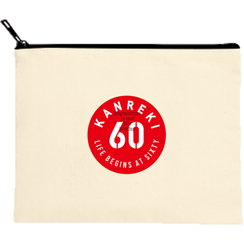 KANREKI・60・還暦・円形 キャンバスポーチ（M）【白プリント有】