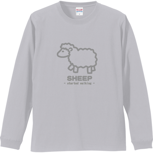 なんとなく歩き出すひつじⅢ（灰） リブ付 ロングスリーブＴシャツ