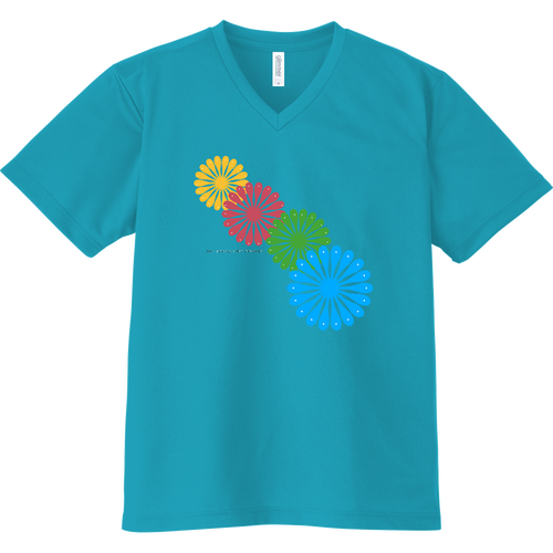 四原色花火 ドライVネックTシャツ