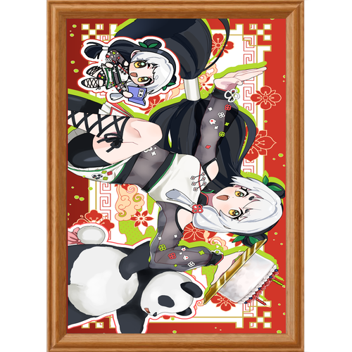 熊猫はづき　2周年記念イラストパネル アートデザインパネル (A4 キャンバス)
