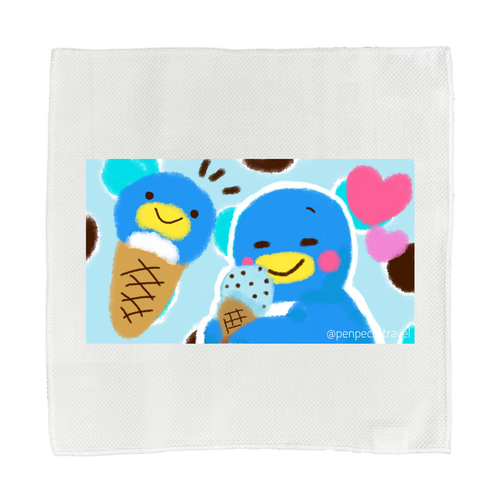 【ペンギン】ぺんぺこアイスクリーム・接触冷感ミニタオル/ペンギン・アイスクリーム・夏・接触冷感 接触冷感 高発色 全面印刷 クールウォッシュタオル