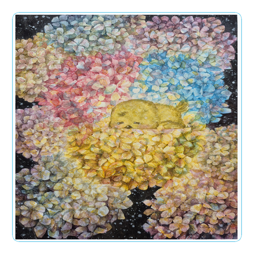 『小鳥の安眠、アジサイの上』コースター アクリルコースター（四角）