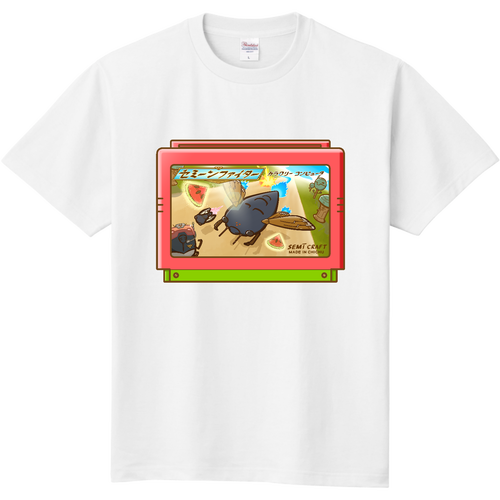 セミーンファイター(ゲーム風シリーズ)3面配置Ver 表裏左袖 定番Ｔシャツ