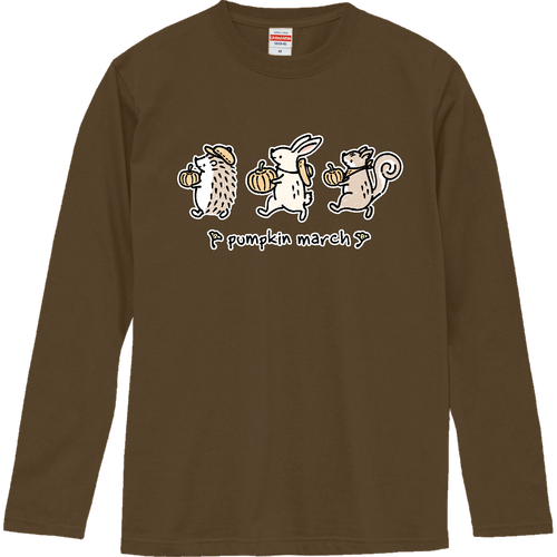 カボチャの収穫 ハリネズミ・ウサギ・リス ロングスリーブTシャツ