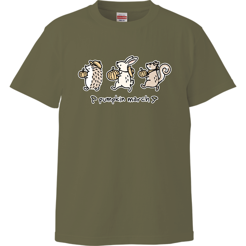 カボチャの収穫 ハリネズミ・ウサギ・リス ハイクオリティーTシャツ