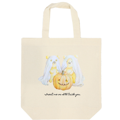 ハロウィン くま おばけ 厚手コットンマチ付トート(M)