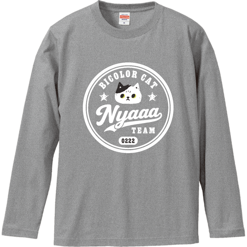 ぶち猫 白黒猫 アメカジ エンブレム WH ロングスリーブTシャツ