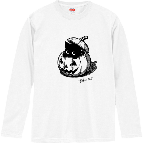 ハロウィン ジャックオランタンと子猫（黒猫）BK 長袖Tシャツ｜Qroovy